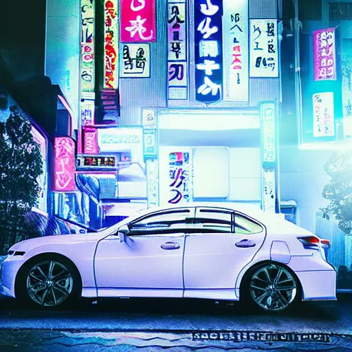 Image similar to tokyo vaporwave lexus ct 2 0 0 h origami neon signs raining, hyper realisitic