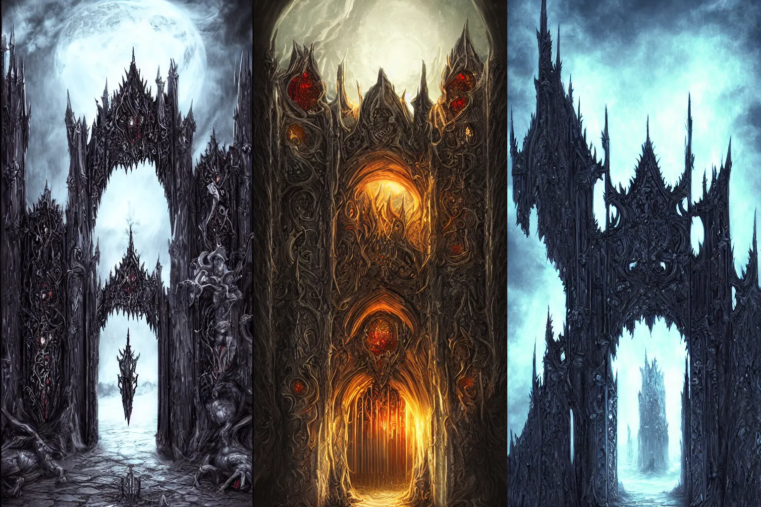 Prompt: The gate to the eternal kingdom of vampires, fantasy, digital art, HD, detailed.