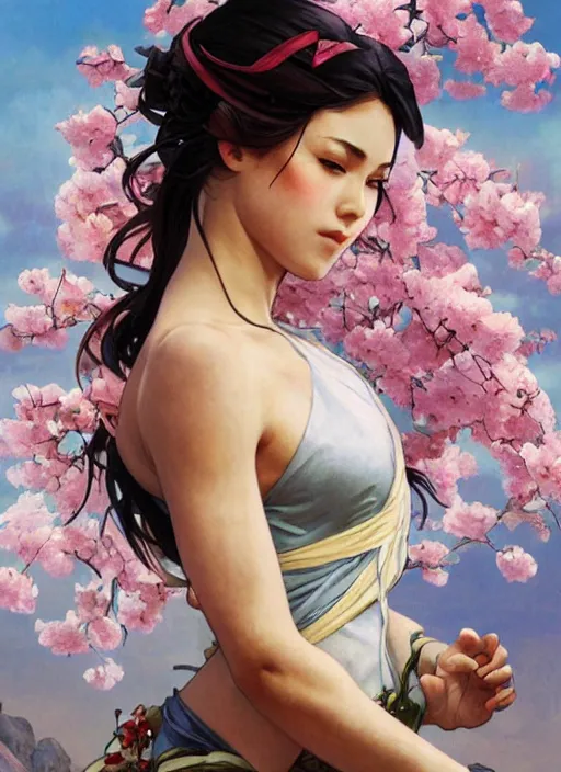 Prompt: rock m sakura, painting by artgerm and greg rutkowski and alphonse mucha