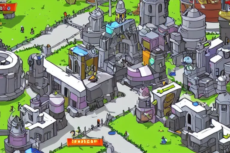 Image similar to futuristic city in castle crashers