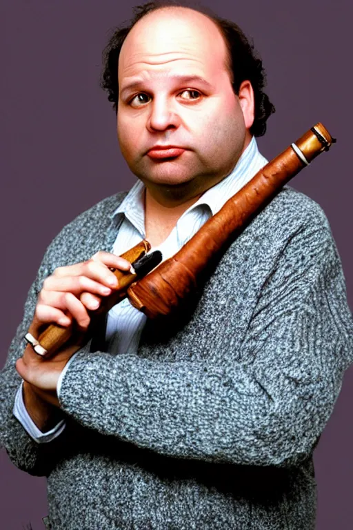 Image similar to portrait photo of george constanza, jason alexander!!, smoking a pipe, atmospheric
