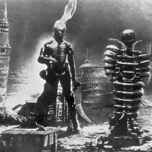 Image similar to scene from a 1900 science fiction film