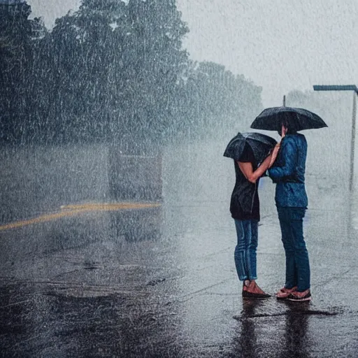 Image similar to breaking up with someone, in the rain, very wet