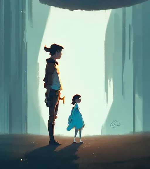 Prompt: a princess and a prince standing face to face by atey ghailan, by greg rutkowski, by greg tocchini, by james gilleard, by joe fenton, by kaethe butcher, dynamic lighting, gradient light blue, brown, blonde cream and white color scheme, grunge aesthetic