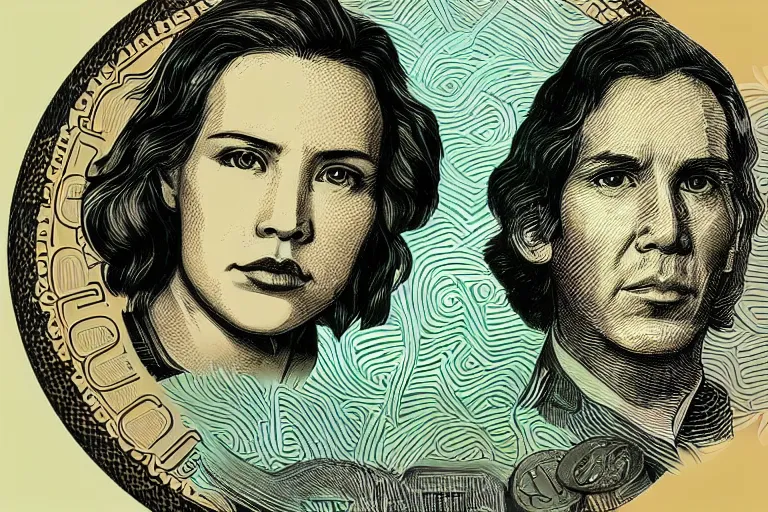 Image similar to reylo kissing currency design