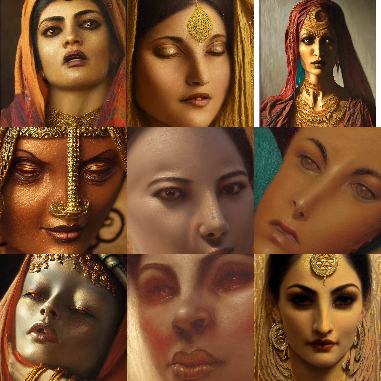 Prompt: orientalism female djinni face detail by edwin longsden long and theodore ralli and nasreddine dinet and adam styka, masterful intricate artwork. oil on canvas, excellent lighting, high detail 8 k