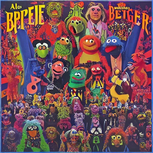 Image similar to animal the muppet on the beatles album cover, 8 k resolution hyperdetailed scary dystopian surrealism style of alex grey