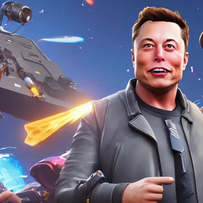 Image similar to a screenshot of elon musk in the video game fortnite, 3 d rendering, unreal engine, amazing likeness, very detailed, cartoon caricature