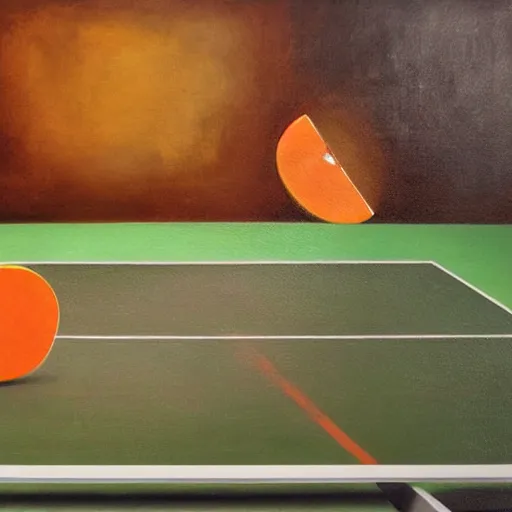 Image similar to Due gatti giocano a ping-pong su sfondo arancione, oil painting