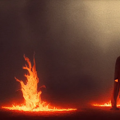 Image similar to the fire in my core heats my heart to the breaking point, twixt horror and despair my lungs catch, but cannot sate. The mind from direction fails, and cannot help but confuse my gait. cinematic movie photograph, cinematic lighting, octane render, by Greg Rutkowski, Gustav Dore, and Edvard Munch.