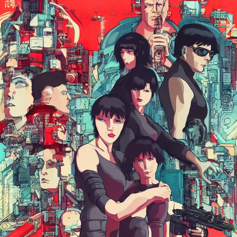 Prompt: ghost in the shell in style of soviet retro futurism