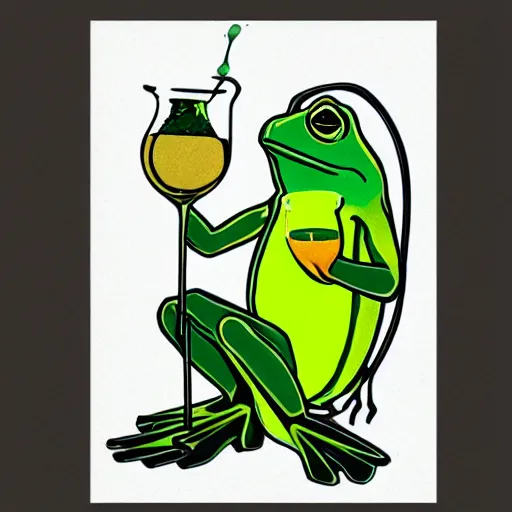 Image similar to art deco frog drinking absinthe on a spaceship