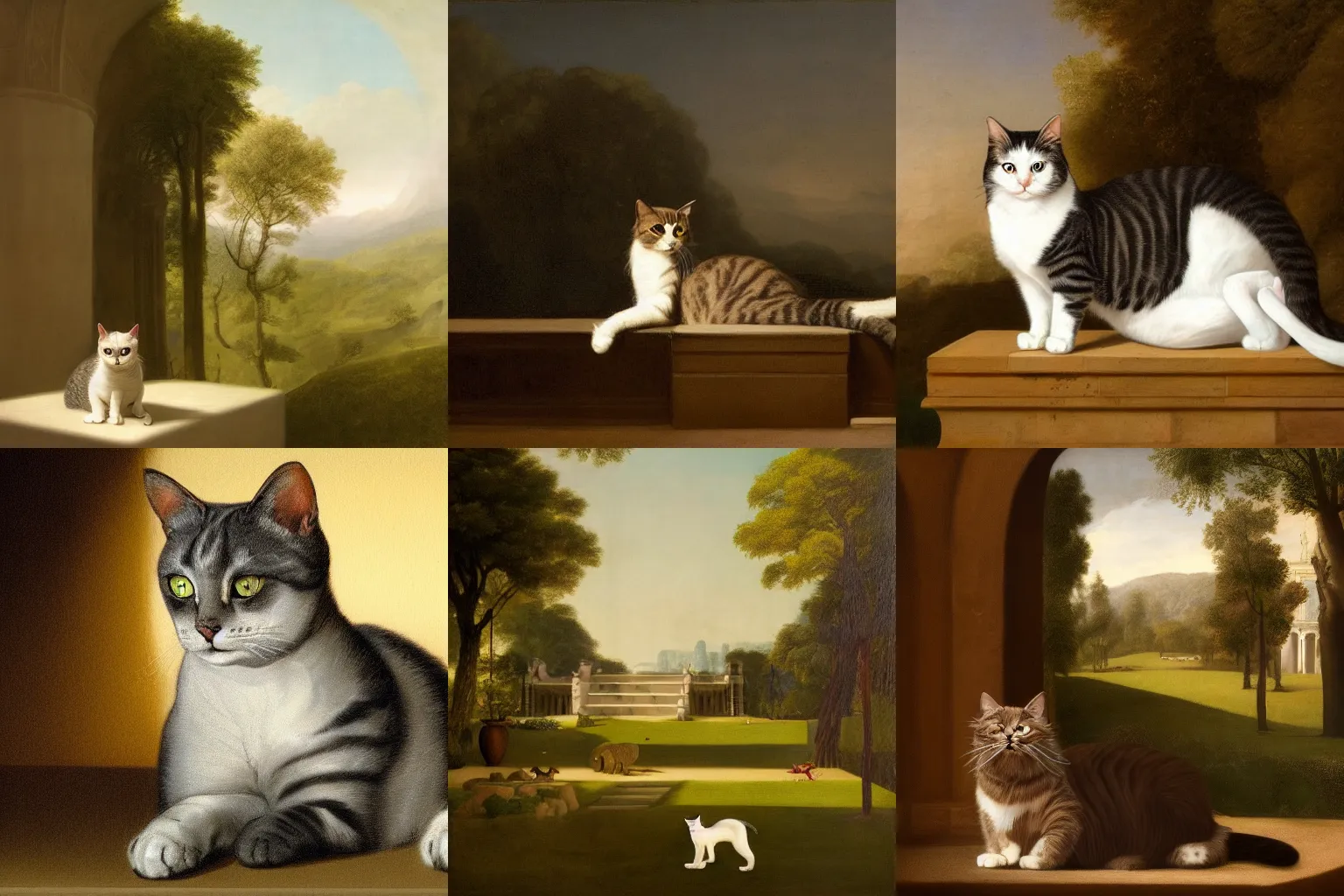 Prompt: a portrait of a cat in a scenic palace by george stubbs, trending on artstation