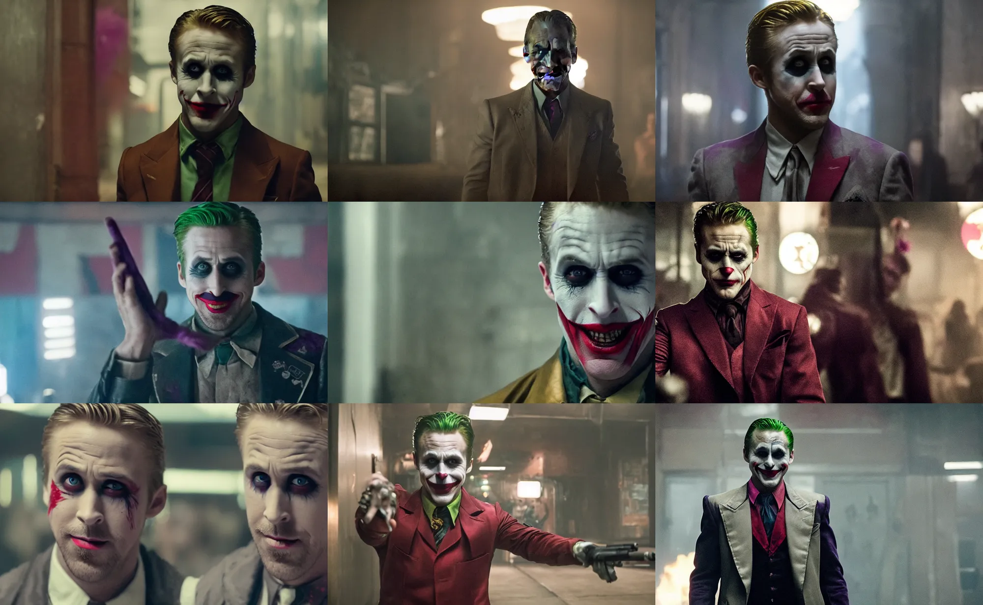 Image similar to ryan gosling as the joker in suicide squad ( 2 0 1 6 ) directed by david ayer, cinematography by roman vasyanov, movie stills )