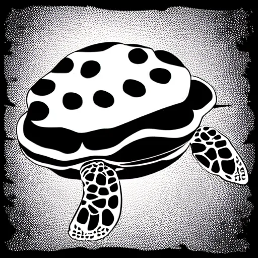 Image similar to black and white storybook illustration of a turtle hamburger, storybook illustration, monochromatic, black and white