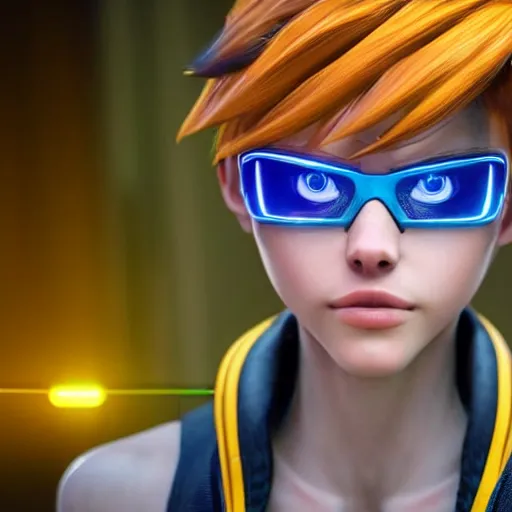 Image similar to stunning award winning hyperrealistic hdr 8 k highly detailed photo of tracer as a real human