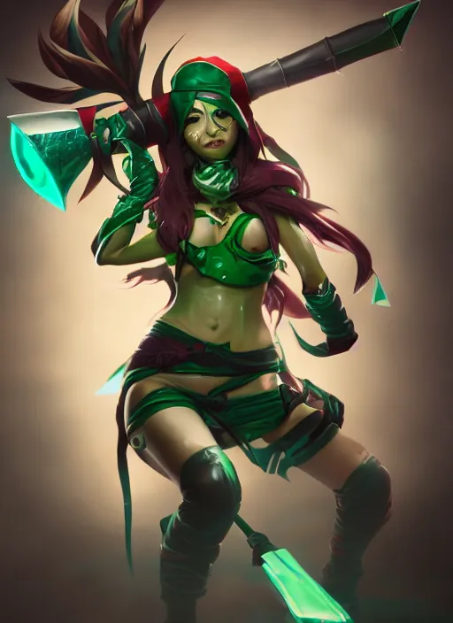 Image similar to dangerous akali, from league of legends, green daggers, nurse costume, hyper detailed, digital art, trending in artstation, cinematic lighting, studio quality, smooth render, unreal engine 5 rendered, octane rendered, art style by klimt and nixeu and ian sprigger and wlop and krenz cushart