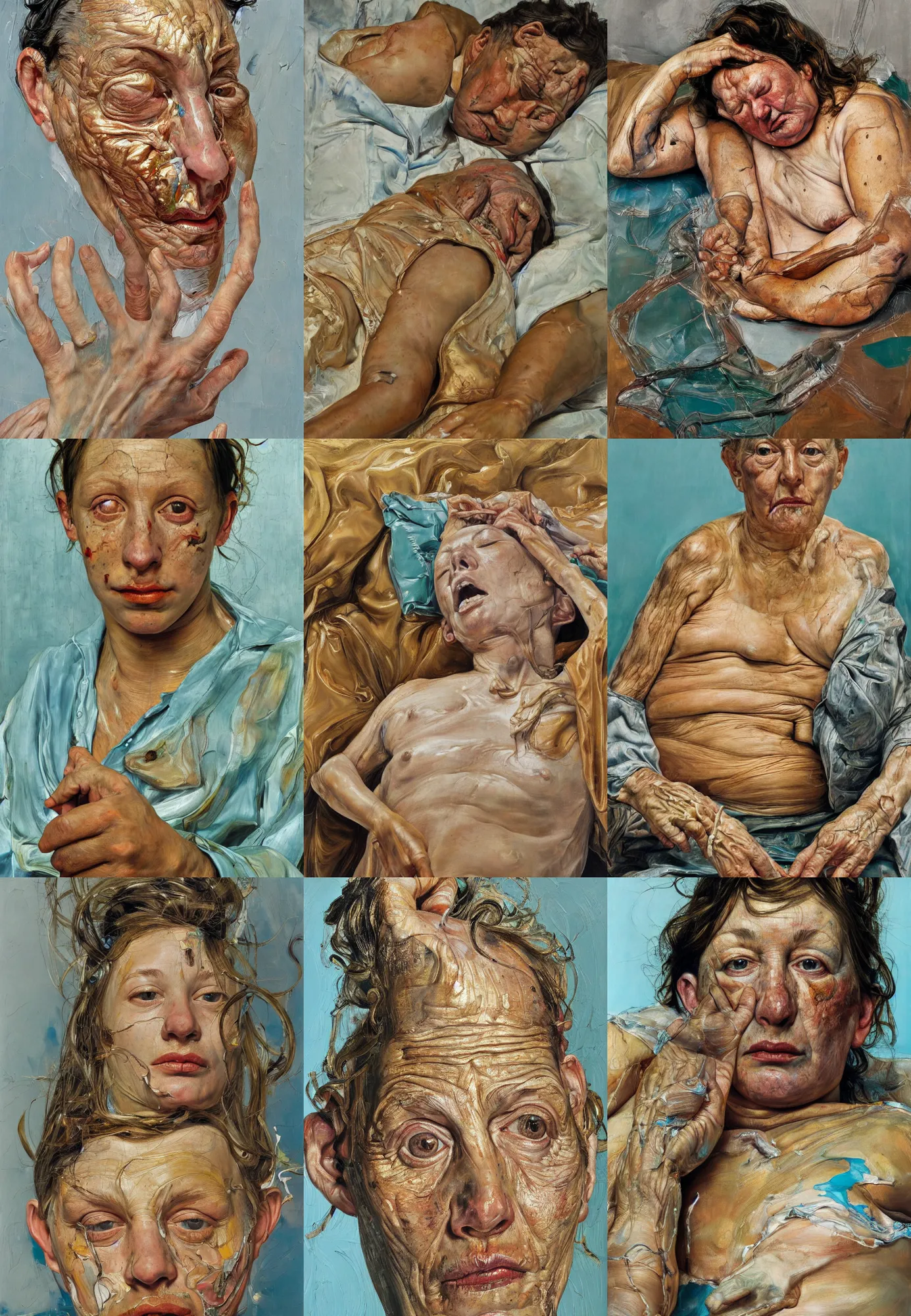 Image similar to high quality high detail painting by lucian freud and jenny saville, hd, golden eal, turquoise