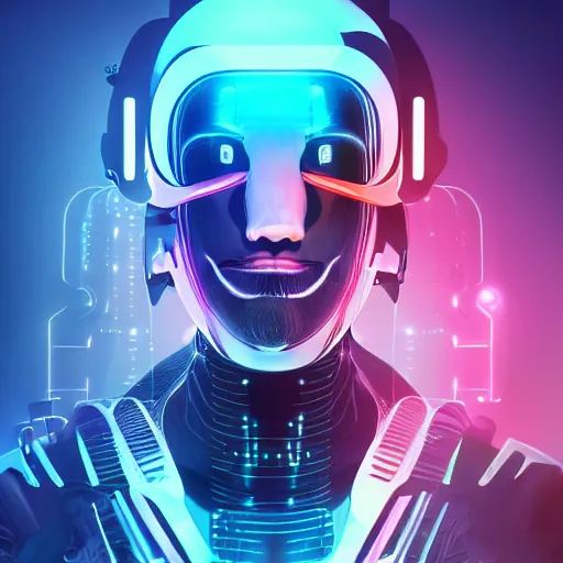 Image similar to masterpiece fully body portrait of a cyber space pirate, neon space station setting, dramatic lighting, 8k