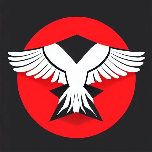 Image similar to geometric white eagle, flying above an open black book, icon, red background, vector, simple logo, cgsociety, artstation