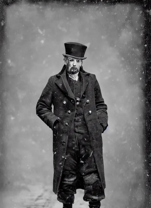 Prompt: portrait of a victorian man wearing a winter coat, military, highly detailed, fantasy, cinematic lighting, close up, ultra realistic, photograph by elliott & fry