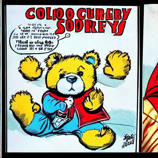 Image similar to fluffy teddy bear color comic book drawing as drawn by jack kirby