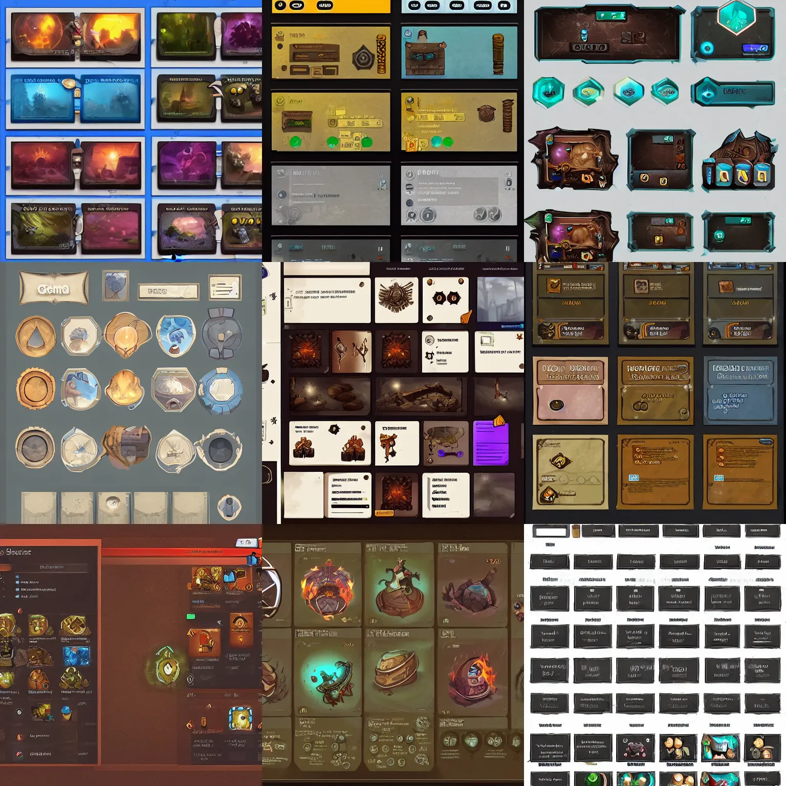 Prompt: collection of ui elements for rpg game, game dev art