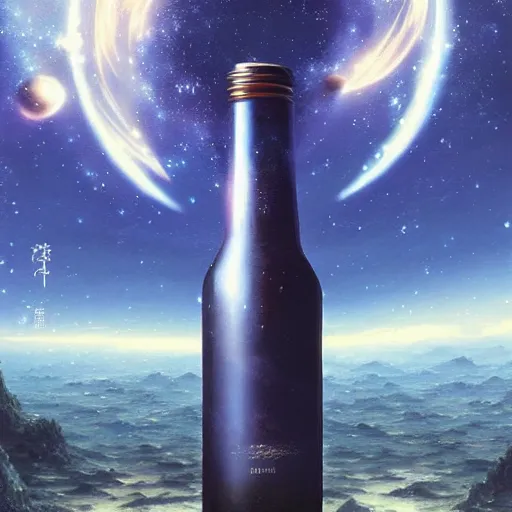 Prompt: the universe in a clear bottle, exquisite details, earth magic, mid view, design on a white background, by studio muti, greg rutkowski makoto shinkai takashi takeuchi studio ghibli,