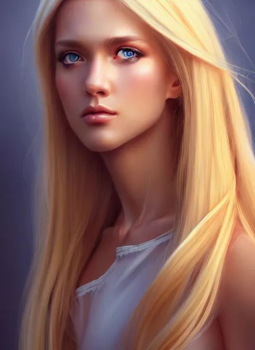 Image similar to a gorgeous female with long blonde hair in the style of stefan kostic, realistic, full body shot, wide angle, sharp focus, 8 k high definition, insanely detailed, intricate, elegant, art by stanley lau and artgerm, floating embers