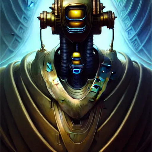 Image similar to low angle shot of a cyberpunk gazmask robot character, intricate, elegant, highly detailed, centered, digital painting, artstation, concept art, smooth, sharp focus, illustration, artgerm, Tomasz Alen Kopera, Peter Mohrbacher, donato giancola, Joseph Christian Leyendecker, WLOP, Boris Vallejo