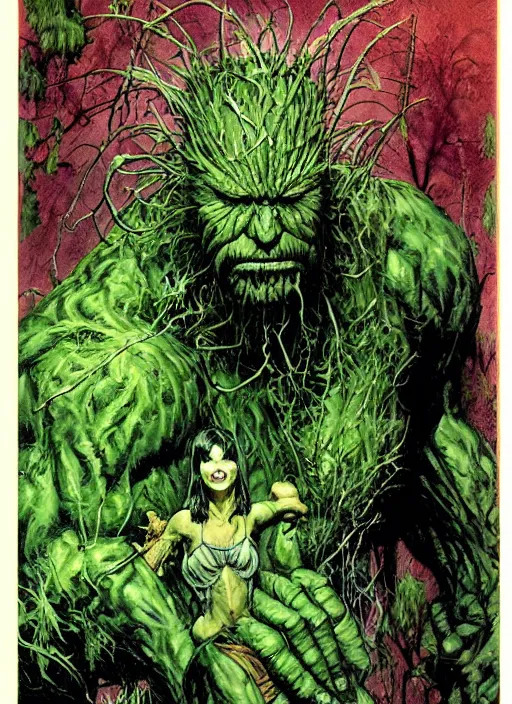 Prompt: full body and head portrait of marvel's swamp thing, dynamic action, painted by norman rockwell and phil hale and greg staples and tom lovell and frank schoonover and jack kirby