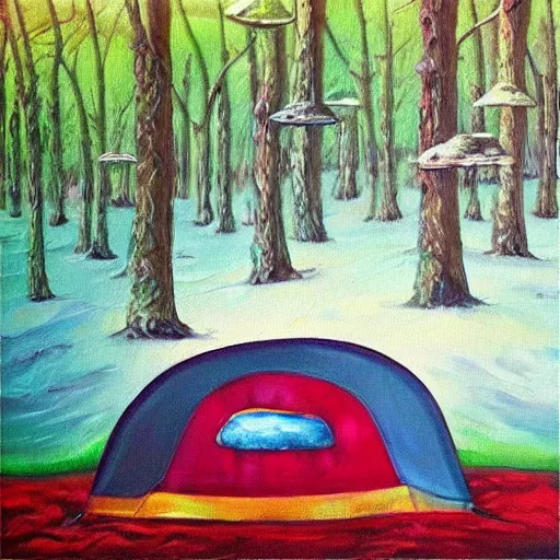 Prompt: “⛺️🍄 oil panting”