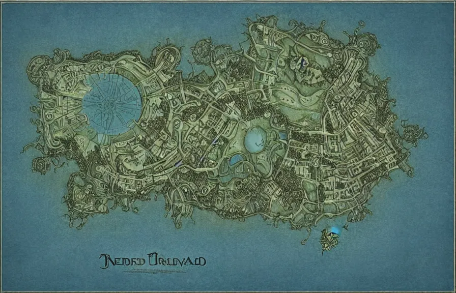 Image similar to realistic detailed map to neverland, blueprint style, technical diagram, intricate detail, fantasy art, art nouveau, victorian, neo - gothic, gothic, story concept design