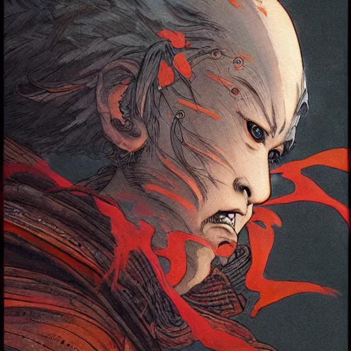 Image similar to prompt : sekiro soft light painted by james jean and katsuhiro otomo and erik jones, inspired by akira anime, smooth face feature, intricate oil painting, high detail illustration, sharp high detail, manga and anime 1 9 9 9