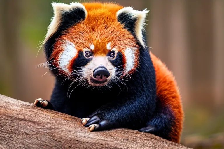 Image similar to a pig red panda!!! hybrid! hyper realistic!! realistic lighting!! wildlife photographer of the year!!! bold natural colors, national geographic, hd, wide angle, 8 k