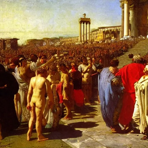 Prompt: caesar returns to rome, oil on canvas, ilya repin, 1 8 7 3