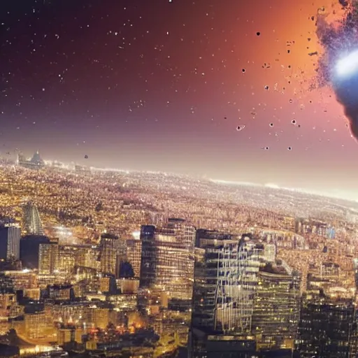 Image similar to a meteor falling on a modern city view