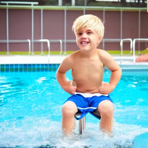 Image similar to blond boy in shorts at a swimming pool. photo.
