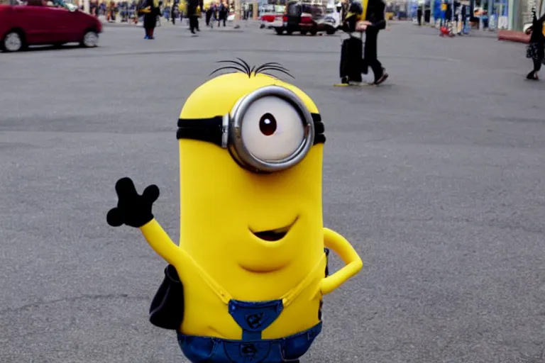 Image similar to minion caught in public