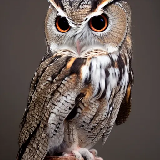 Prompt: a renaissance style portrait of an Eurasian scops owl (Otus scops) wearing a crown and a cape, dark background