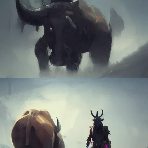 Image similar to 🤖🐃, Greg rutkowski, Trending artstation, cinematográfica, digital Art