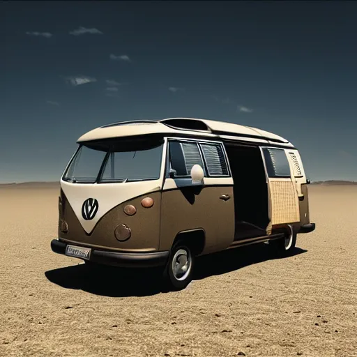 Image similar to a man wearing a cowboy hat leaning on a volkswagen camper on a paved desert highway, digital painting, masterpiece, digital art, octane render, unreal engine 5, trending on deviantart, highly detailed, high quality, 4 k, realistic and detailed face, cinematic, high coherence, soft lighting, path traced, elegant,