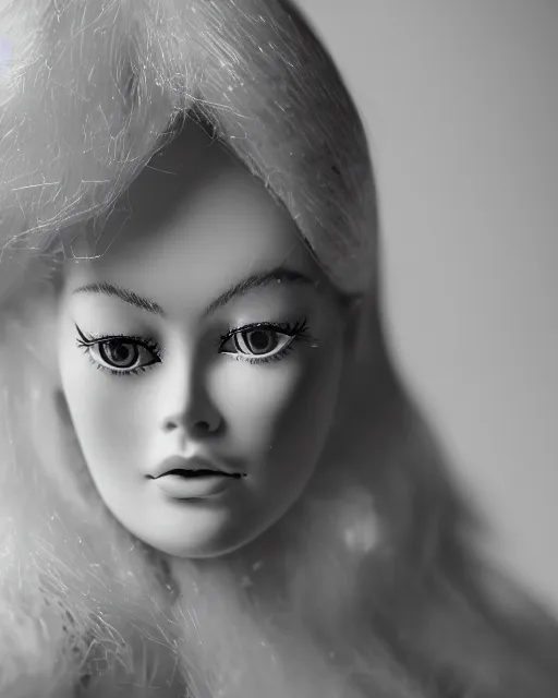 Prompt: high quality presentation photo of brigitte bardot as a porcelain doll, photography 4k, f1.8 anamorphic, bokeh, 4k, Canon, Nikon