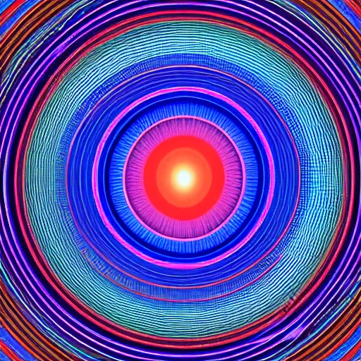 Prompt: 4 d expanding universe flattened in radial direction, fractal wave interference