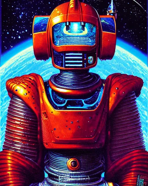 Prompt: tekkaman space knight, character portrait, portrait, close up, concept art, intricate details, highly detailed, vintage sci - fi poster, in the style of chris foss, rodger dean, moebius, michael whelan, and gustave dore