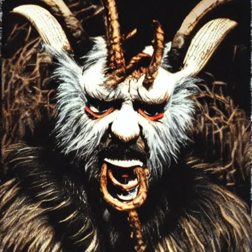 Prompt: trailcam image of krampus