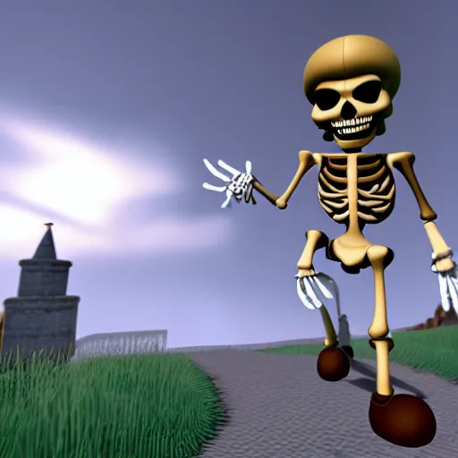 Image similar to A skeleton in the game Super Mario 64, unreal engine, highly detailed