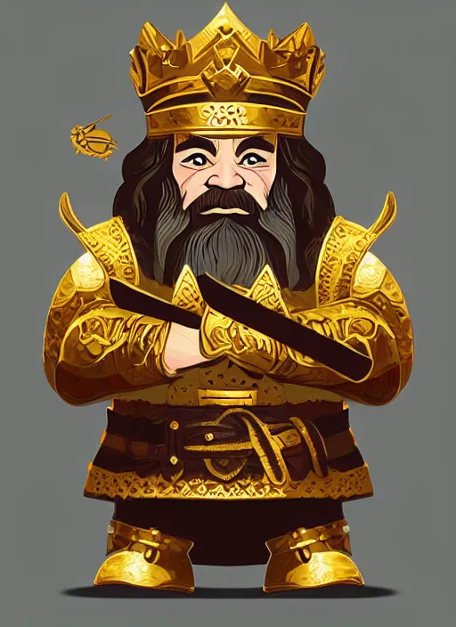 Image similar to dwarf fighter king, gold, exquisite details, white background, by studio muti