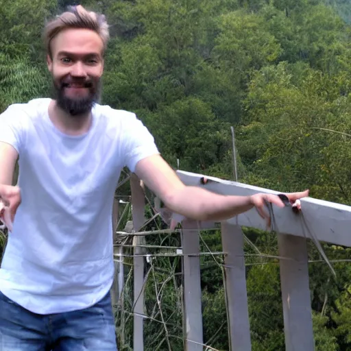 Image similar to Pewdiepie self at a bridge