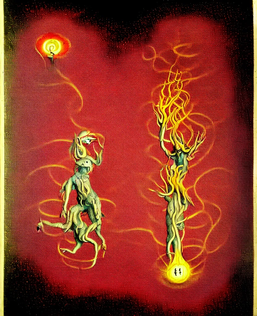 Image similar to whimsical freaky creature sings a unique canto about'as above so below'being ignited by the spirit of haeckel and robert fludd, breakthrough is iminent, glory be to the magic within, painted by ronny khalil